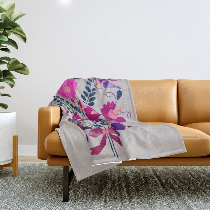 Mexican Bird Motif Gray Throw Blanket Gallery Image 1