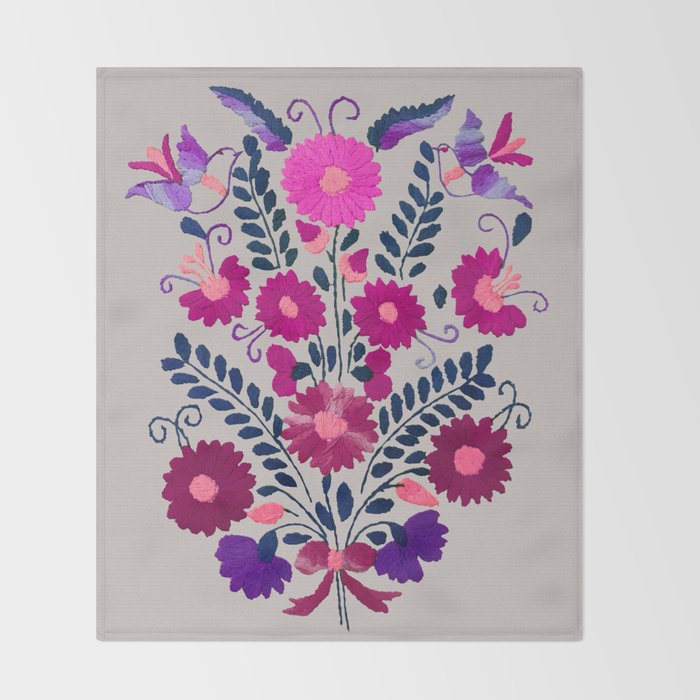 Mexican Bird Motif Gray Throw Blanket Gallery Image 2