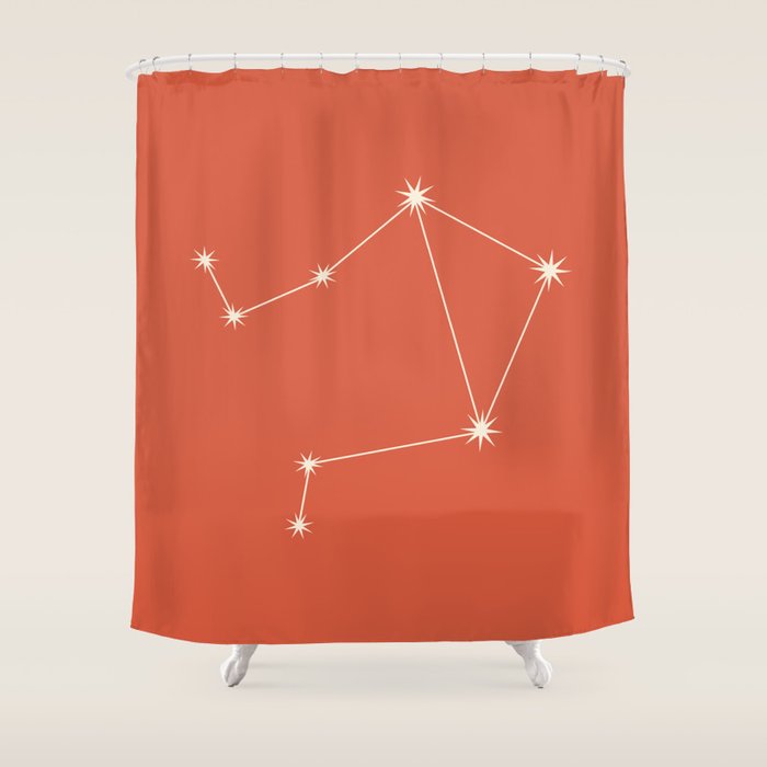 Libra Zodiac Star Constellation Line Art Coral Red Shower Curtain Gallery Image 1