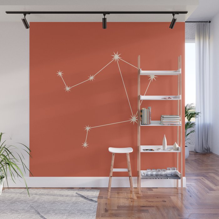 Libra Zodiac Star Constellation Line Art Coral Red Wall Mural Gallery Image 1