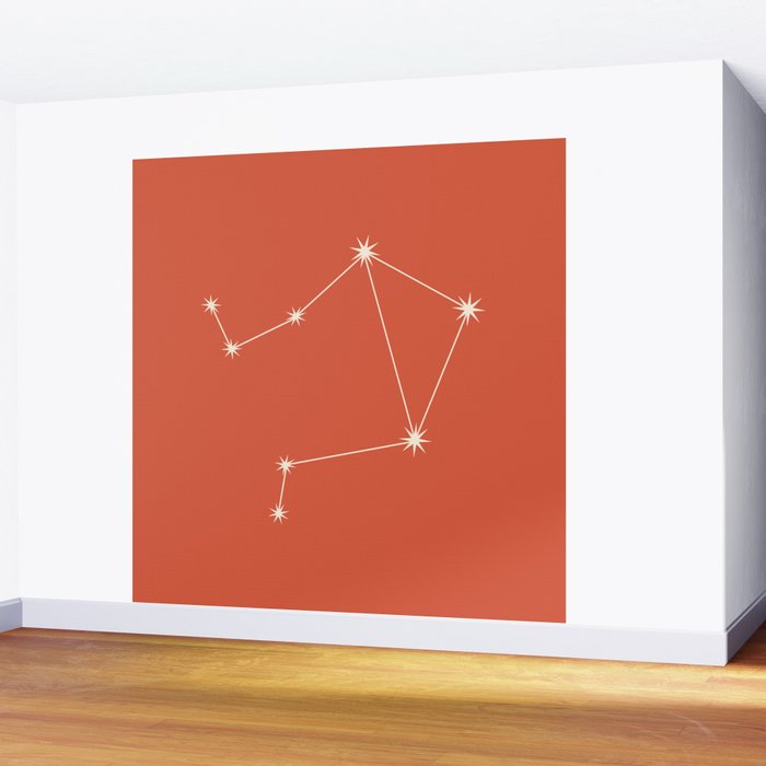 Libra Zodiac Star Constellation Line Art Coral Red Wall Mural Gallery Image 2