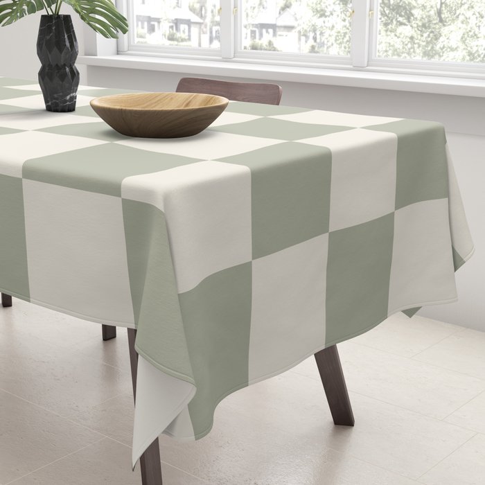 Checkered (Sage Cream) Tablecloth Gallery Image 3