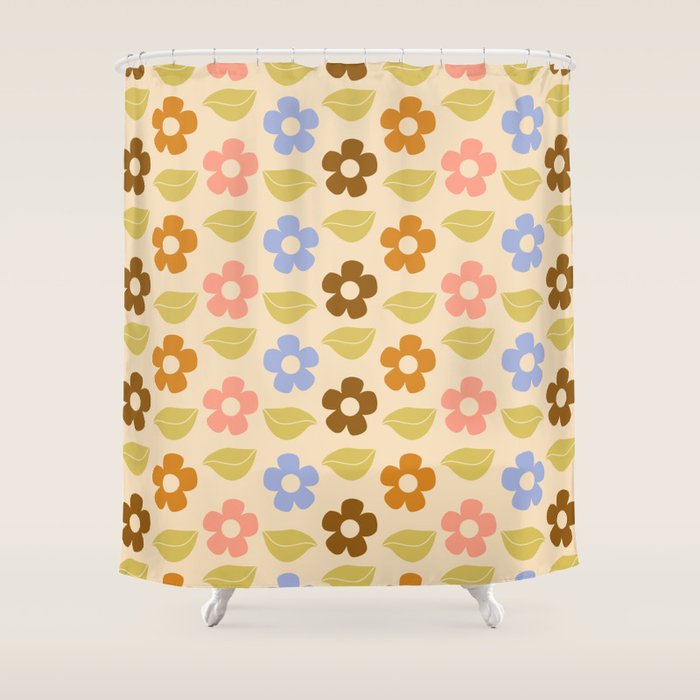 Retro Flower Vibe - Vintage Colors  Shower Curtain Gallery Image 1