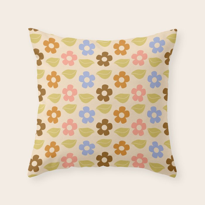 Retro Flower Vibe - Vintage Colors  Throw Pillow Gallery Image 6