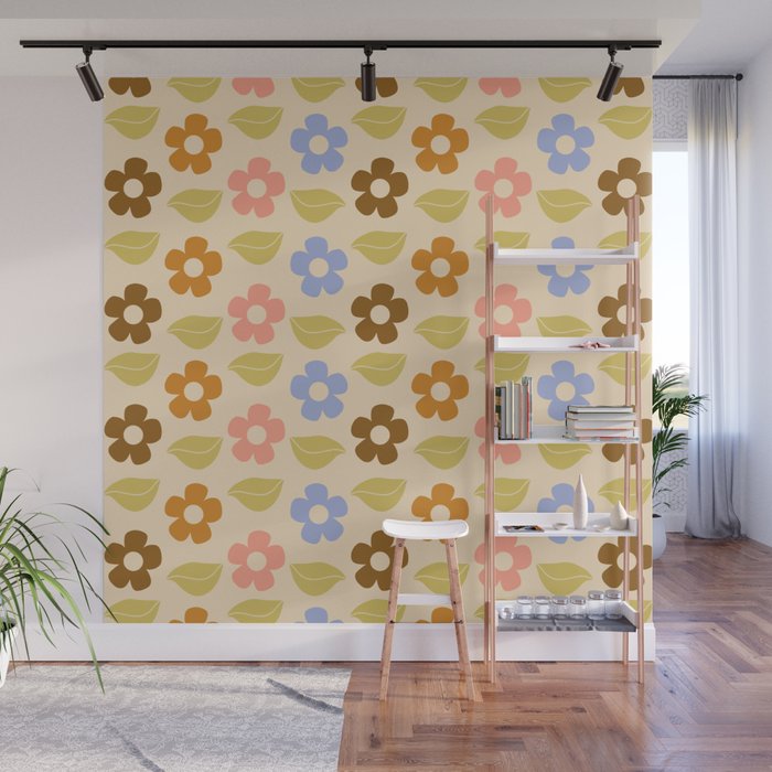 Retro Flower Vibe - Vintage Colors  Wall Mural Gallery Image 1