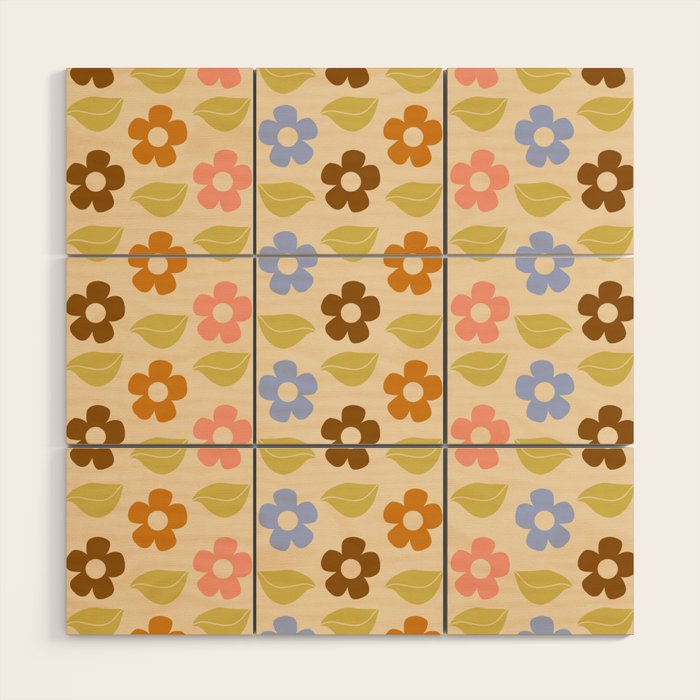 Retro Flower Vibe - Vintage Colors  Wood Wall Art Gallery Image 1