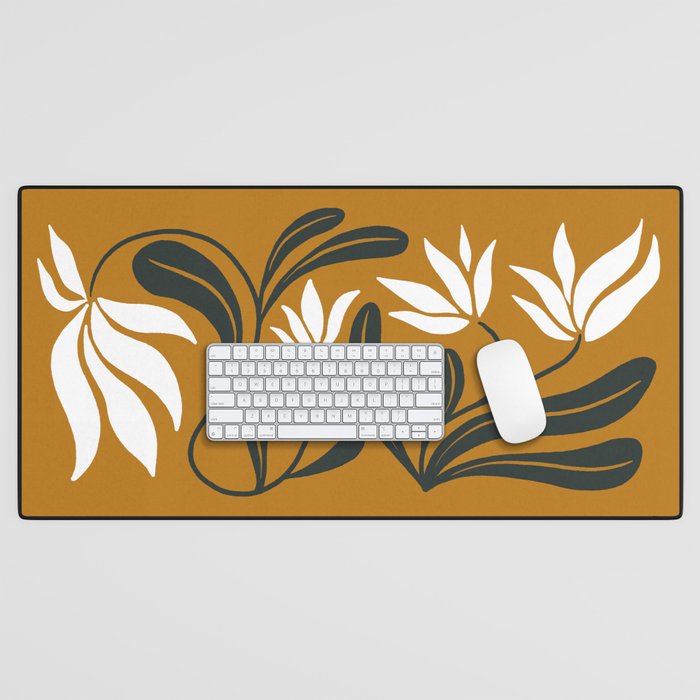 Mid-century lilies on ochre  Desk Mat Gallery Image 1