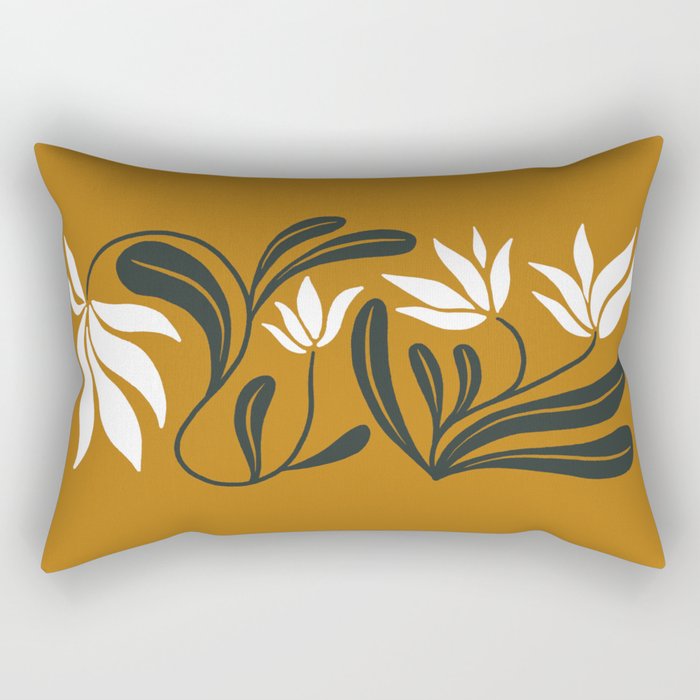 Mid-century lilies on ochre  Rectangular Pillow Gallery Image 1