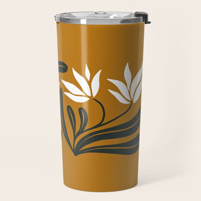 Mid-century lilies on ochre  Travel Mug Gallery Image 2