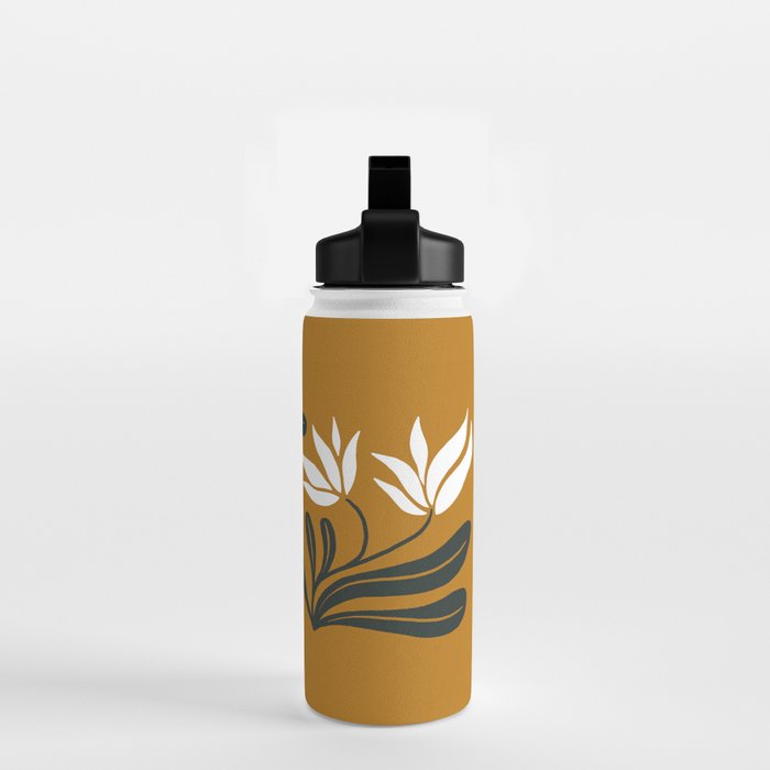 Mid-century lilies on ochre  Water Bottle Gallery Image 2