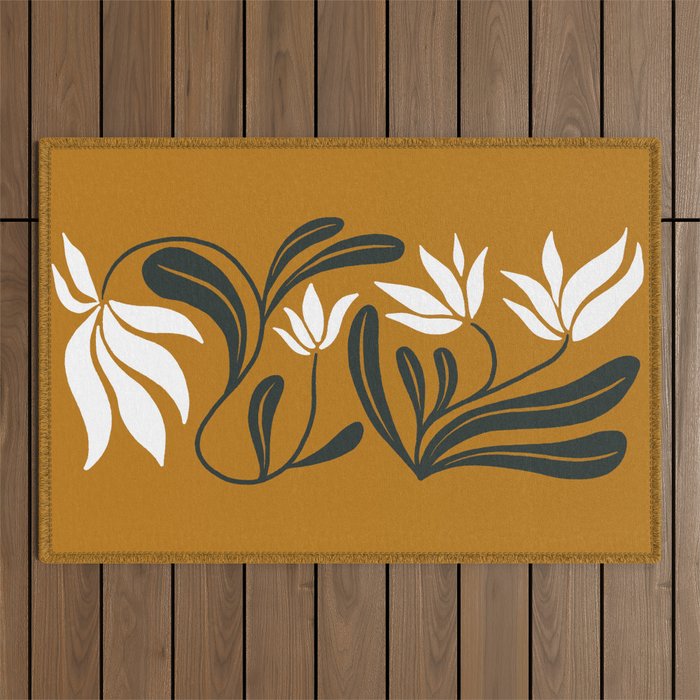 Mid-century lilies on ochre  Outdoor Rug Gallery Image 1