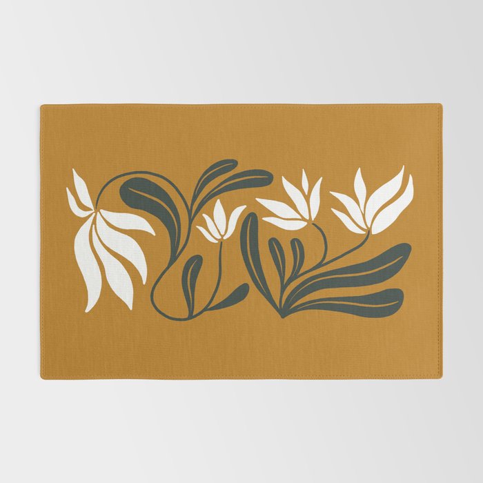 Mid-century lilies on ochre  Rug Gallery Image 2
