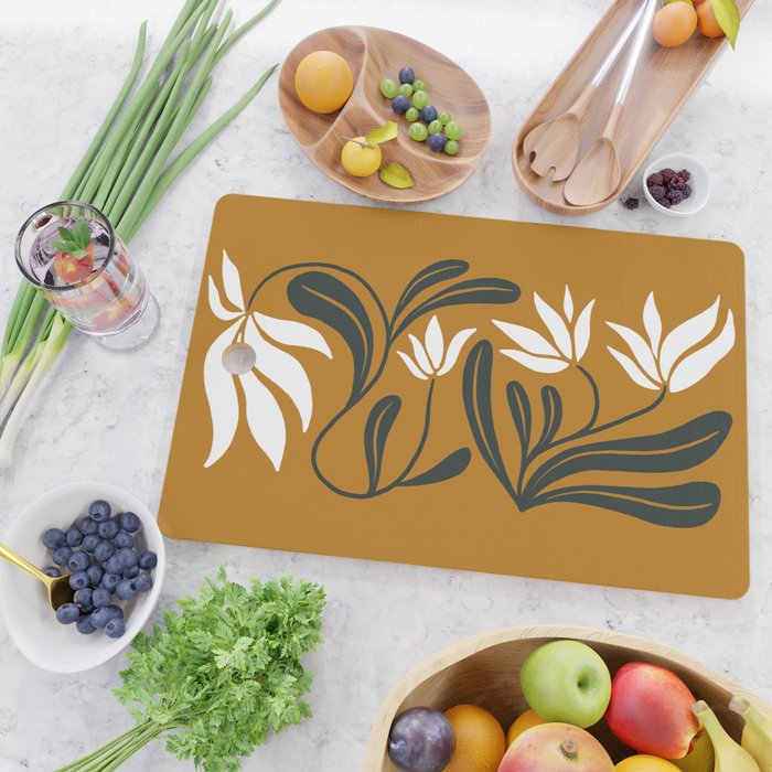 Mid-century lilies on ochre  Cutting Board Gallery Image 2
