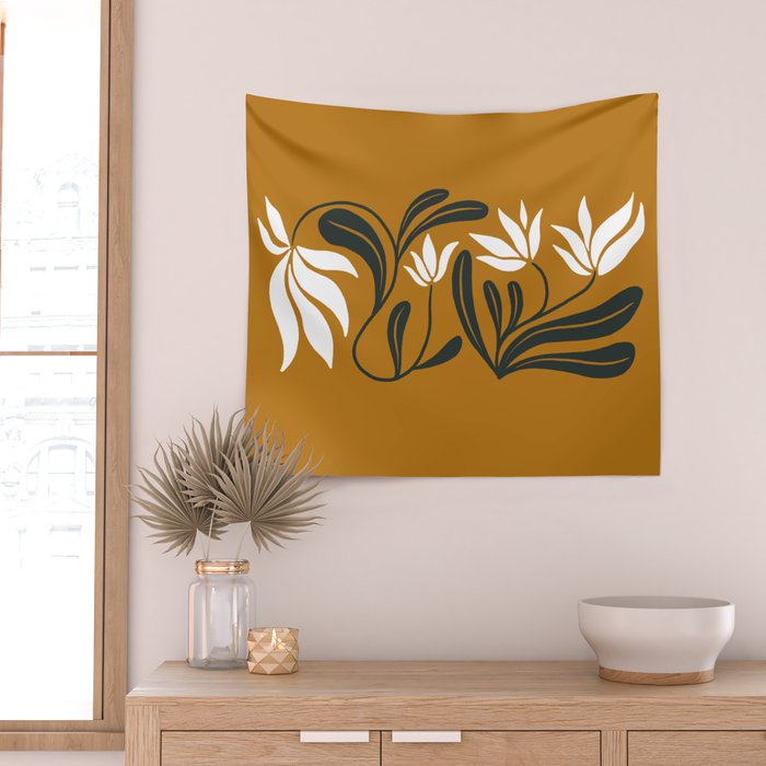 Mid-century lilies on ochre  Wall Tapestry Gallery Image 2