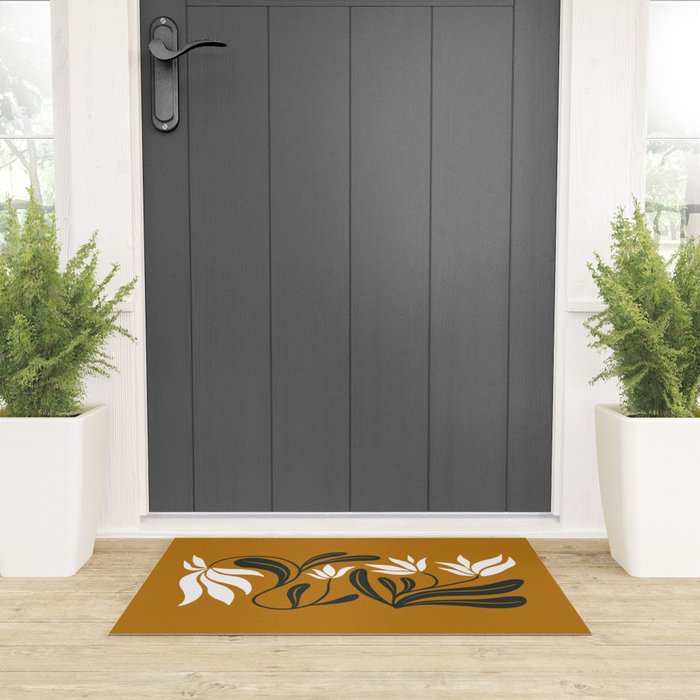 Mid-century lilies on ochre  Welcome Mat Gallery Image 3