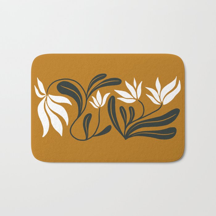 Mid-century lilies on ochre  Bath Mat Gallery Image 1