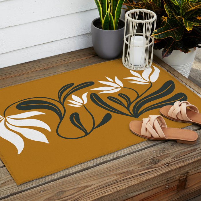 Mid-century lilies on ochre  Outdoor Rug Gallery Image 2