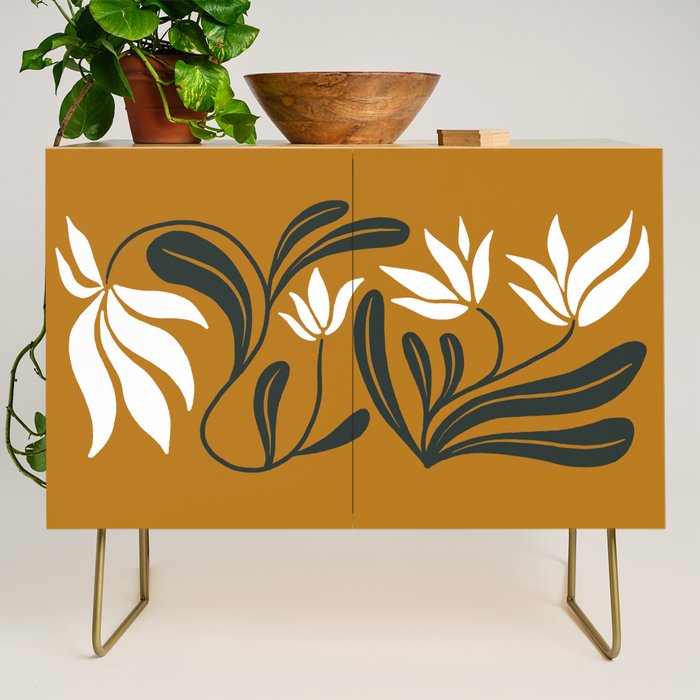 Mid-century lilies on ochre  Credenza Gallery Image 1