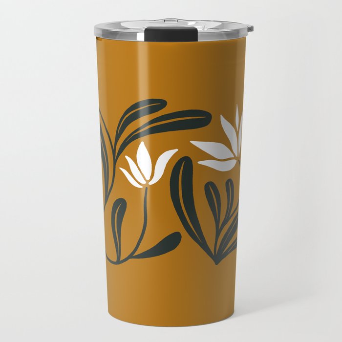 Mid-century lilies on ochre  Travel Mug Gallery Image 1