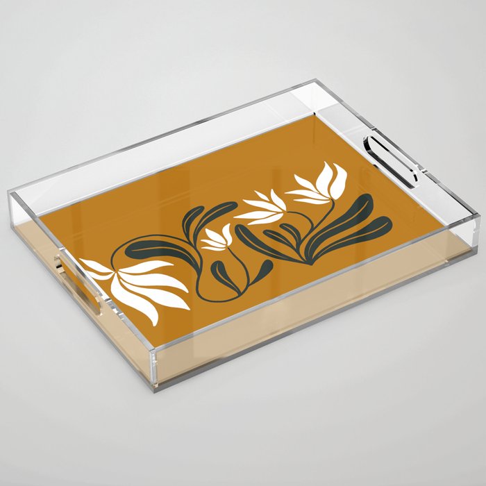 Mid-century lilies on ochre  Acrylic Tray Gallery Image 1