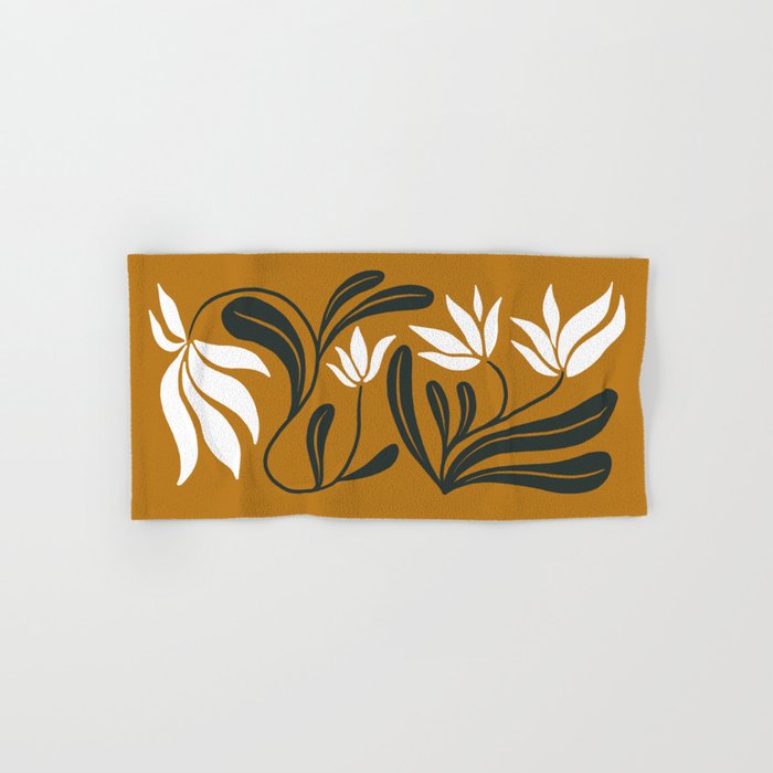 Mid-century lilies on ochre  Bath Towel Gallery Image 1