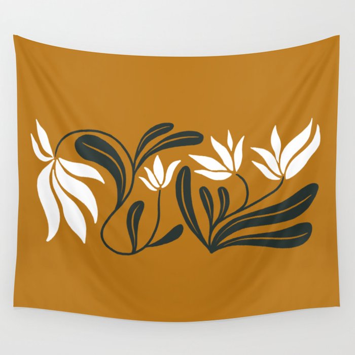 Mid-century lilies on ochre  Wall Tapestry Gallery Image 1