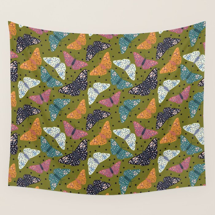 Vintage Butterflies - Mid-century modern  Wall Tapestry Gallery Image 1