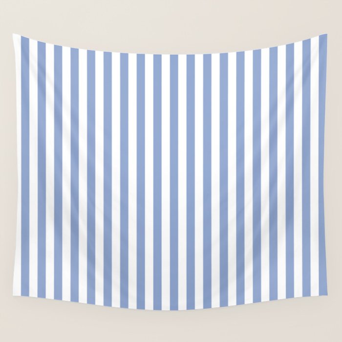 vertical stripes- light blue and white Wall Tapestry Gallery Image 1