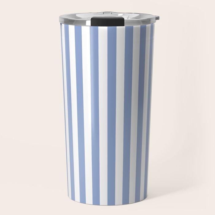 vertical stripes- light blue and white Travel Mug Gallery Image 1