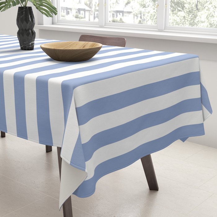 vertical stripes- light blue and white Tablecloth Gallery Image 3