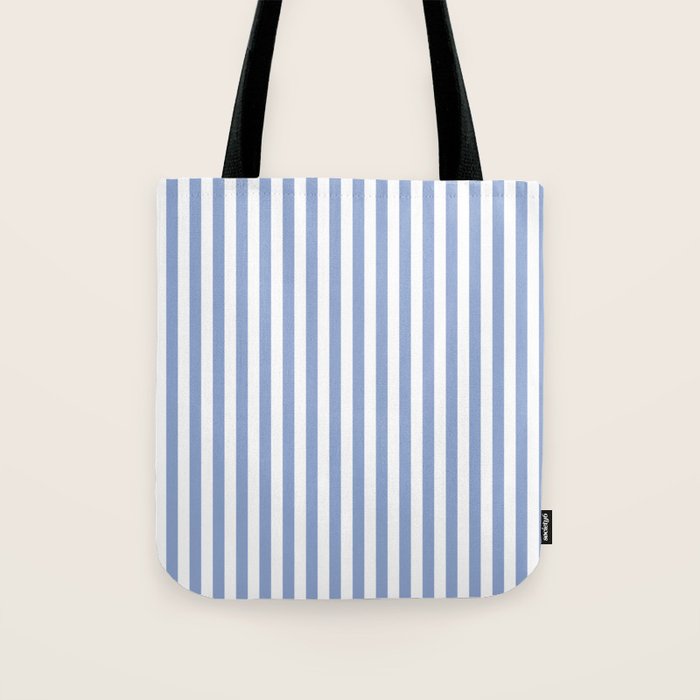 vertical stripes- light blue and white Tote Bag Gallery Image 1
