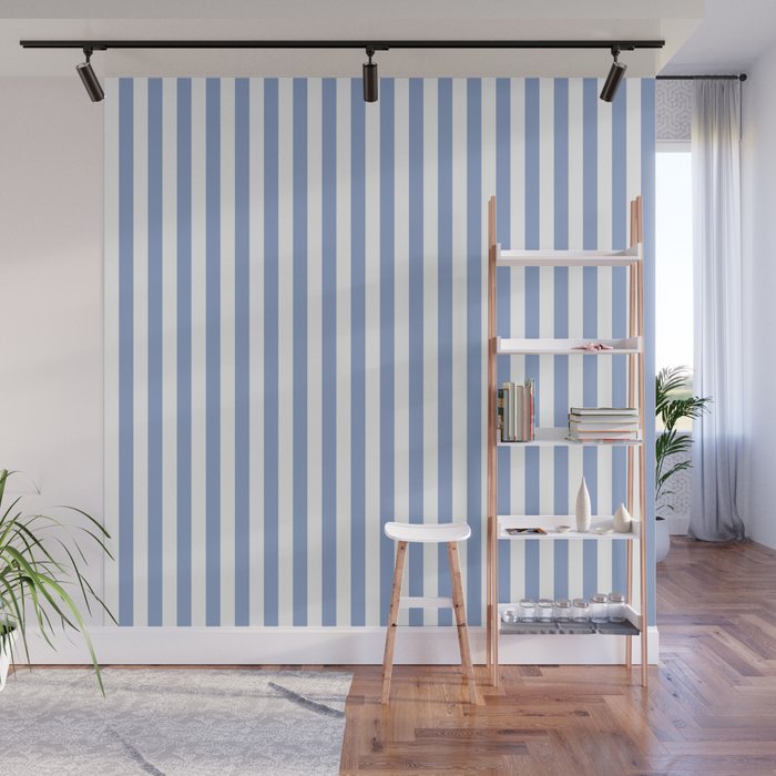 vertical stripes- light blue and white Wall Mural Gallery Image 1