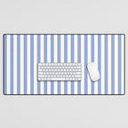 vertical stripes- light blue and white Desk Mat Gallery Image 1