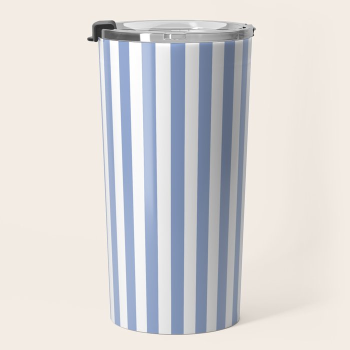 vertical stripes- light blue and white Travel Mug Gallery Image 3