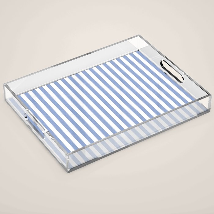 vertical stripes- light blue and white Acrylic Tray Gallery Image 1