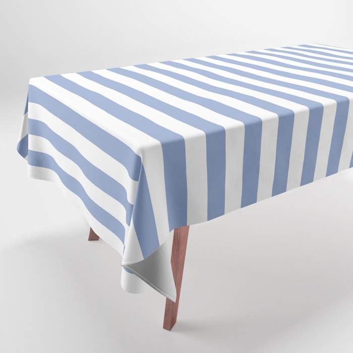 vertical stripes- light blue and white Tablecloth Gallery Image 1