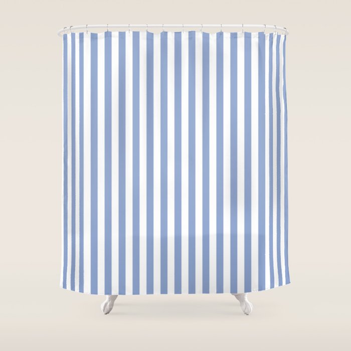 vertical stripes- light blue and white Shower Curtain Gallery Image 1