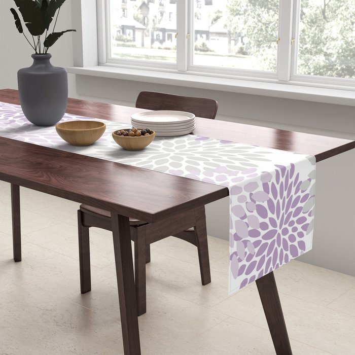 Floral Bloom, Purple and Gray Table Runner Gallery Image 2