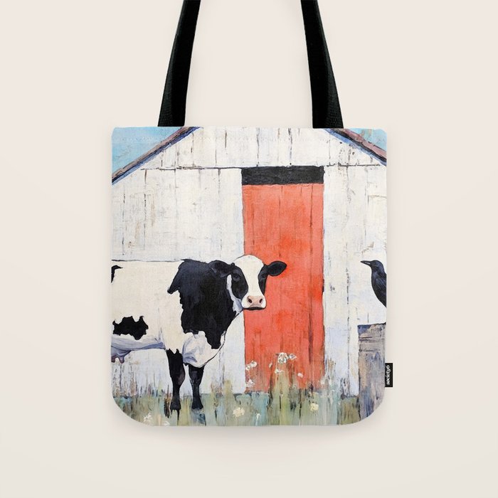Cow and Crow Rustic Watercolor Tote Bag Gallery Image 1