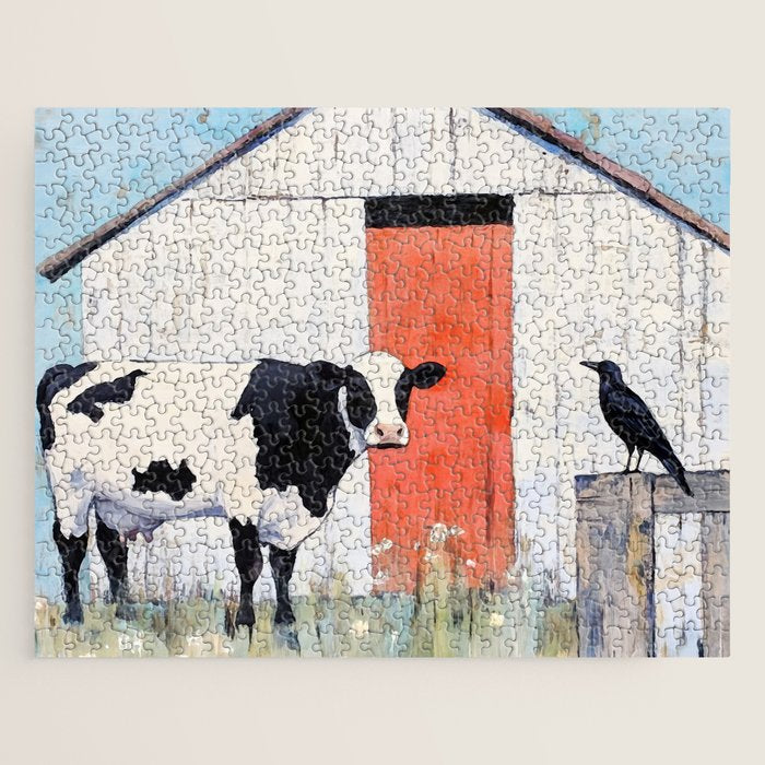 Cow and Crow Rustic Watercolor Jigsaw Puzzle Gallery Image 1
