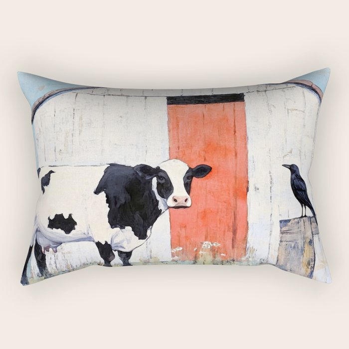 Cow and Crow Rustic Watercolor Rectangular Pillow Gallery Image 2