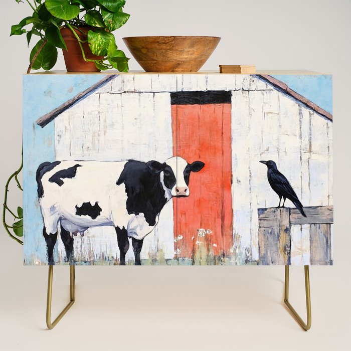 Cow and Crow Rustic Watercolor Credenza Gallery Image 1