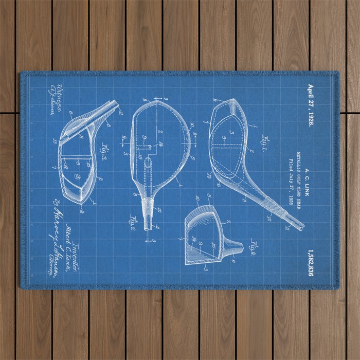 Golf Driver Patent - Golf Art - Blueprint Outdoor Rug Gallery Image 1