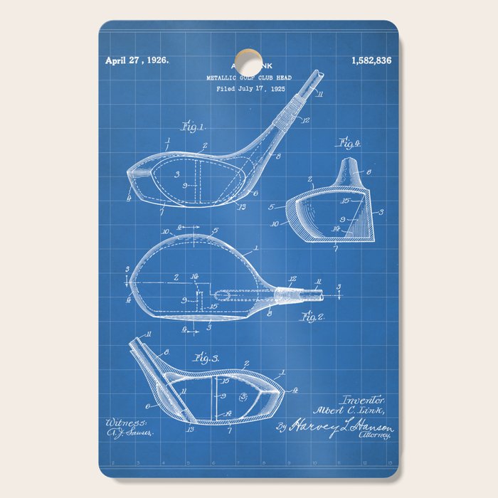 Golf Driver Patent - Golf Art - Blueprint Cutting Board Gallery Image 1