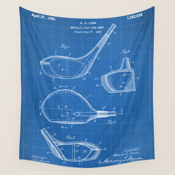 Golf Driver Patent - Golf Art - Blueprint Wall Tapestry Gallery Image 4