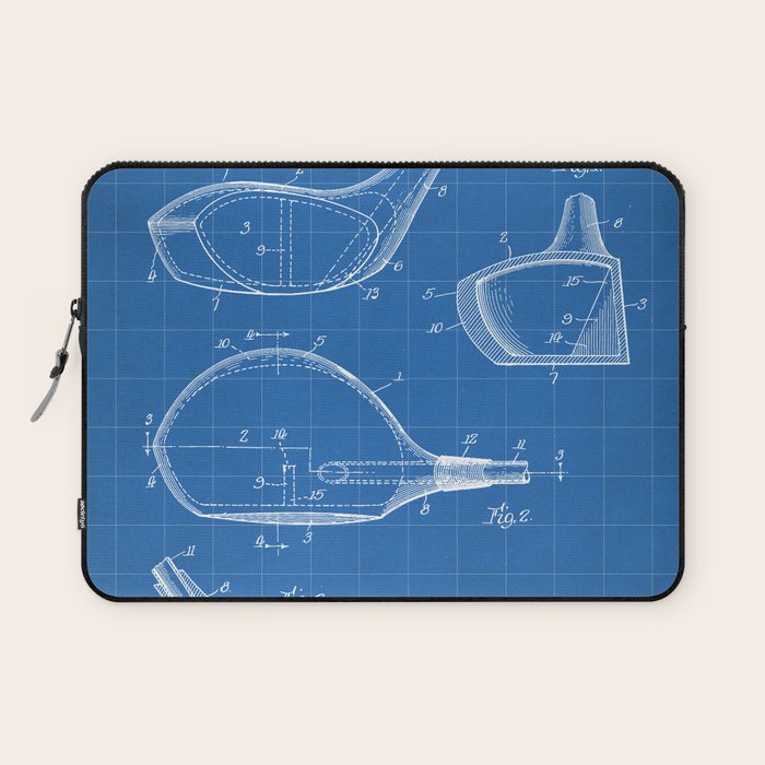 Golf Driver Patent - Golf Art - Blueprint Laptop Sleeve Gallery Image 1