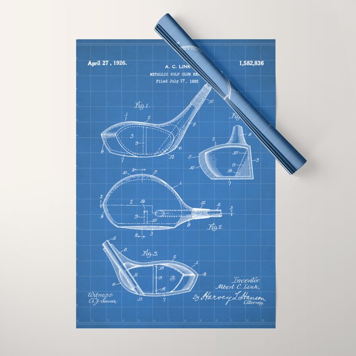 Golf Driver Patent - Golf Art - Blueprint Wrapping Paper Gallery Image 1