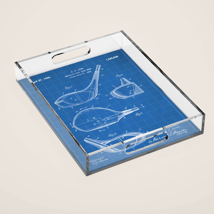 Golf Driver Patent - Golf Art - Blueprint Acrylic Tray Gallery Image 1
