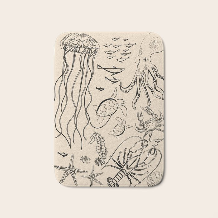 Minimal Sea Life 2 Bath Mat Gallery Image 1