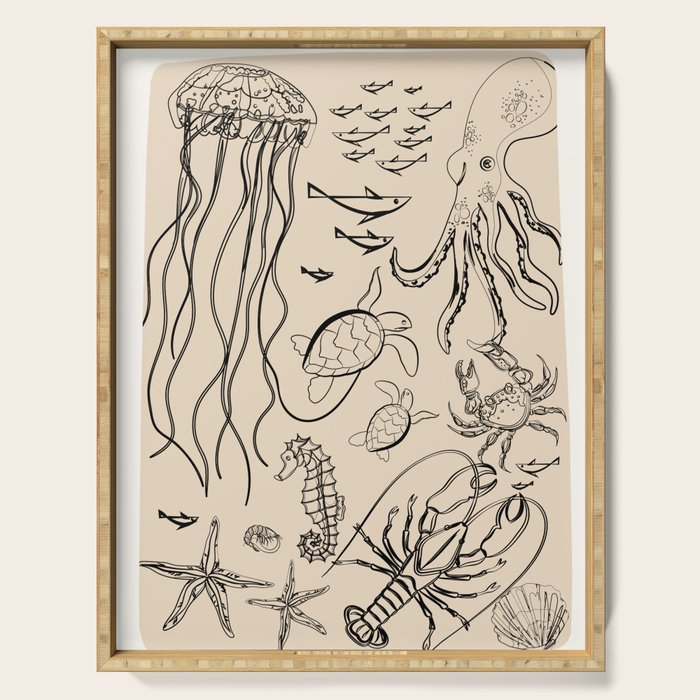 Minimal Sea Life 2 Serving Tray Gallery Image 1